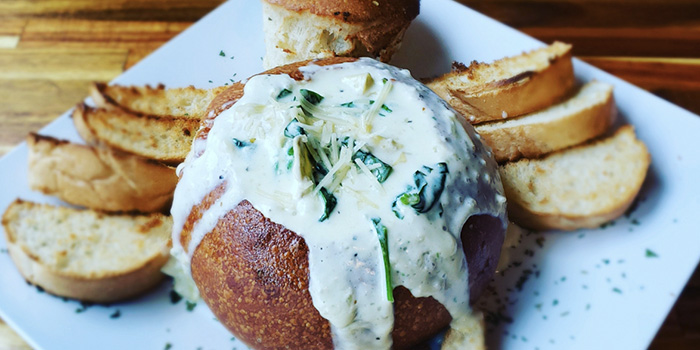 Stevarinos spinach dip bread bowl appetizer