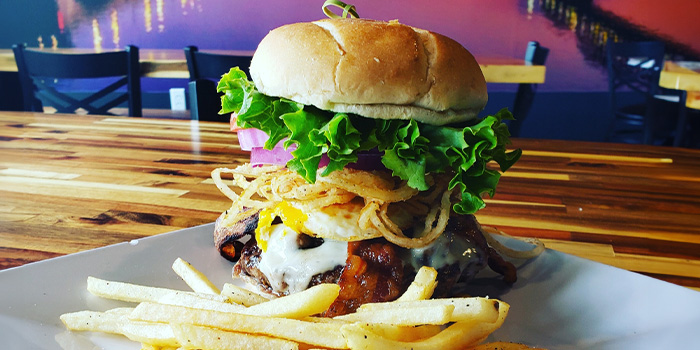 Burger with fries made famous by Stevarino's in South Pittsburgh Tennessee